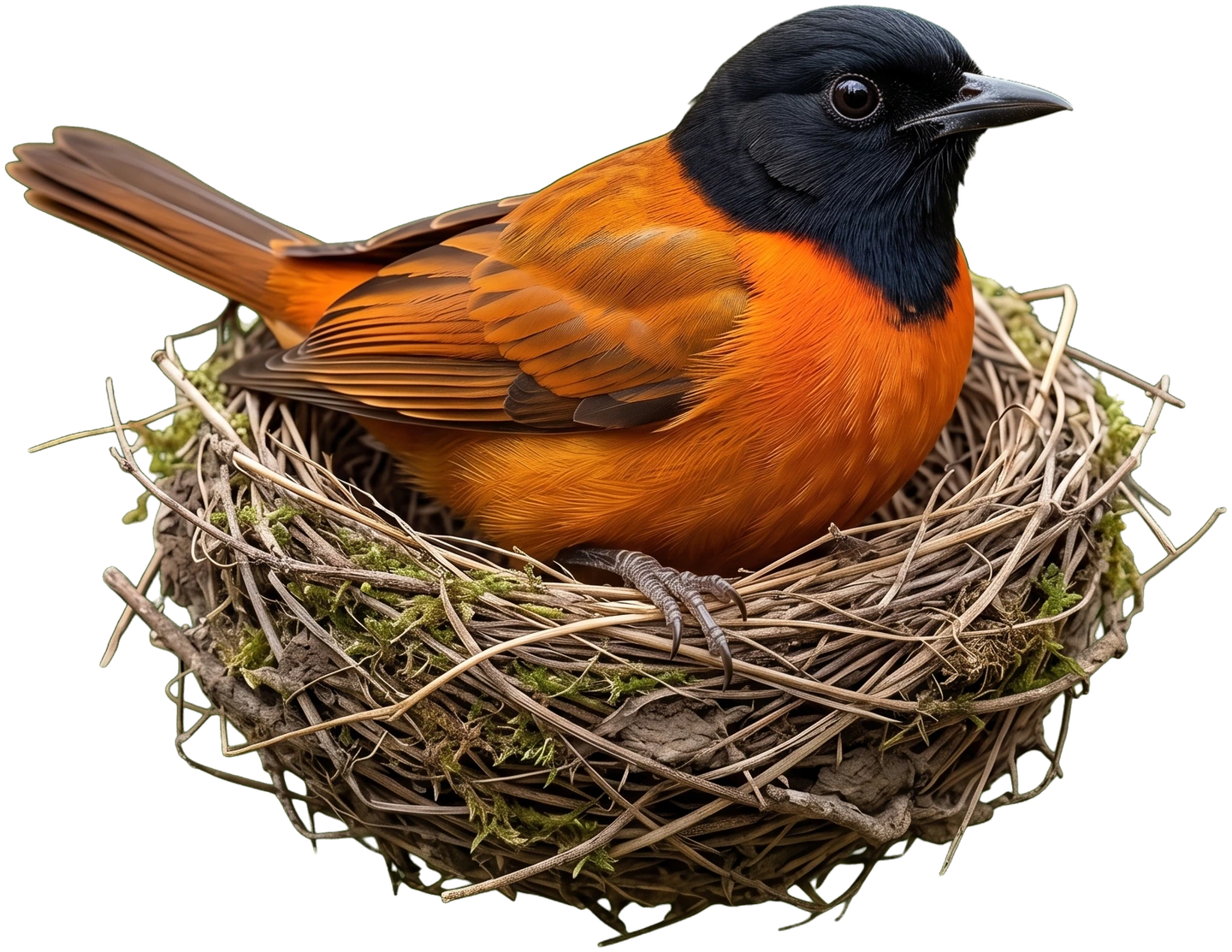 A Baltimore oriole settled in its nest — Fury Feathers, the PITOWINGS academy